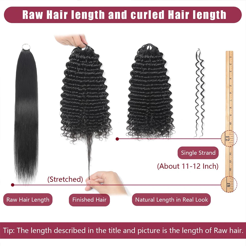 Feather Crochet Human Hair Miracle Knots Pre-divided Human Crochet Hair Bundle Knotless Deep Wave Boho Braids Crochet Human Hair