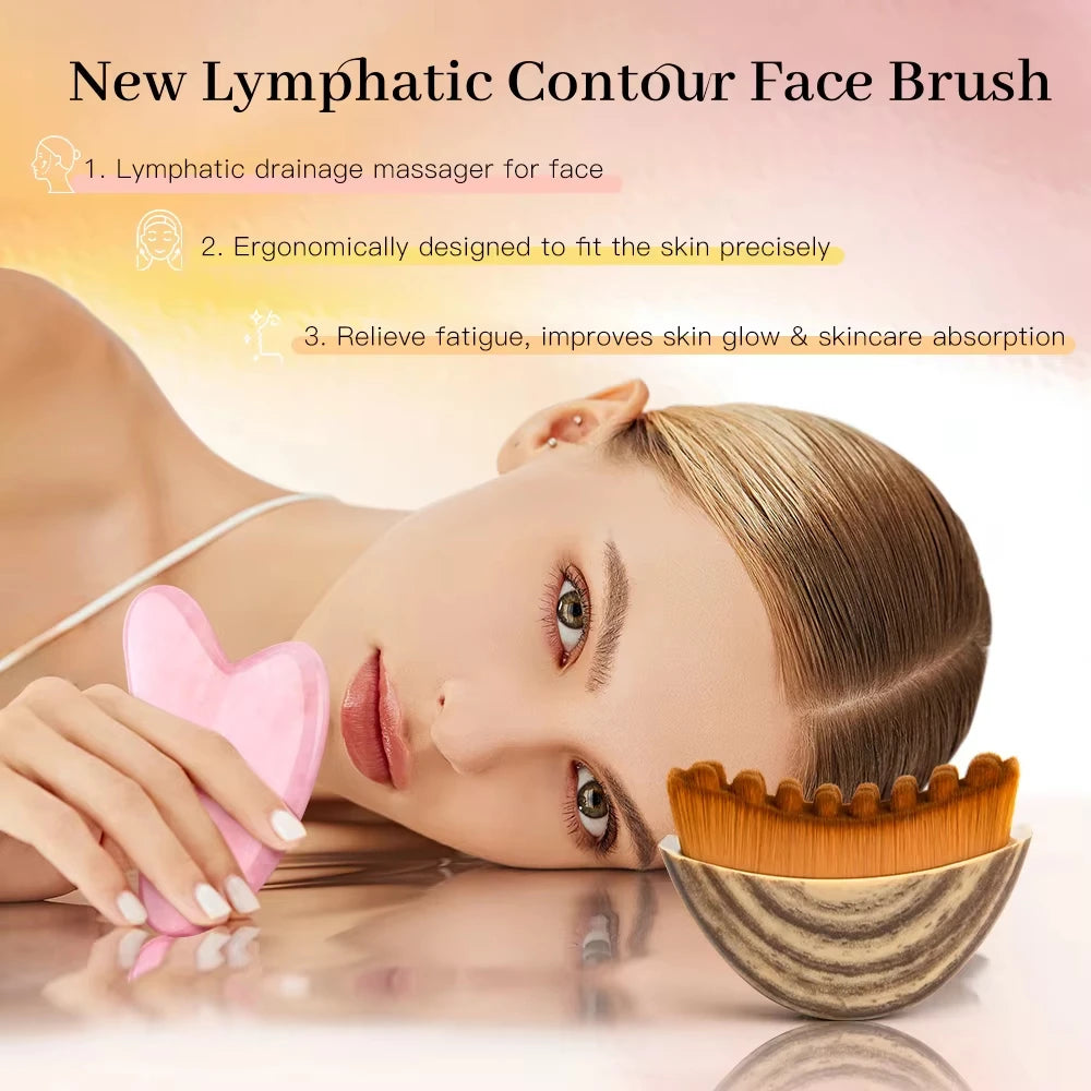 Lymphatic Drainage Face Brush Gua Sha Tool Set Facial Massage Kit Jawline Lifting Relaxation Contour Face Brush with Storage Bag