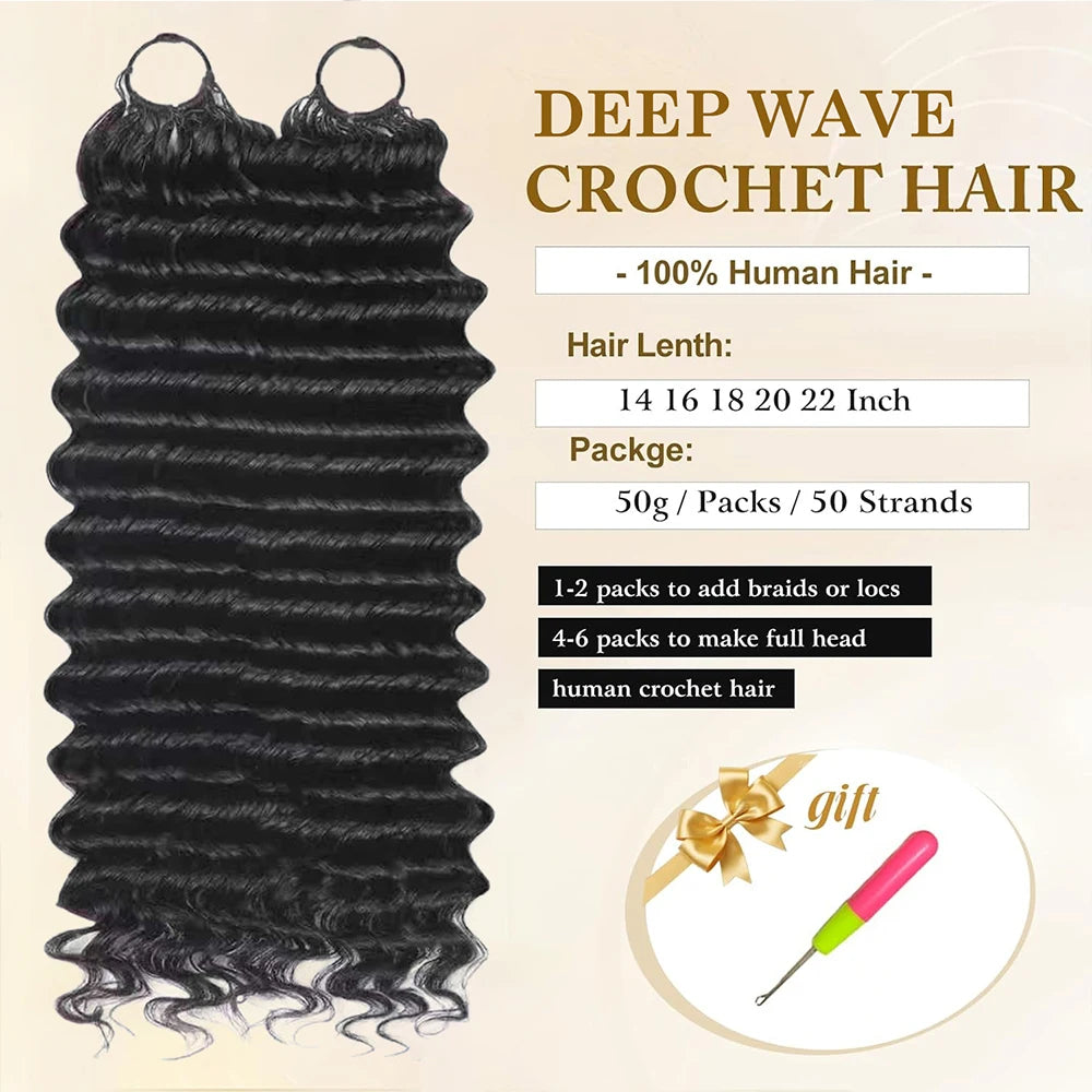 Feather Crochet Human Hair Miracle Knots Pre-divided Human Crochet Hair Bundle Knotless Deep Wave Boho Braids Crochet Human Hair