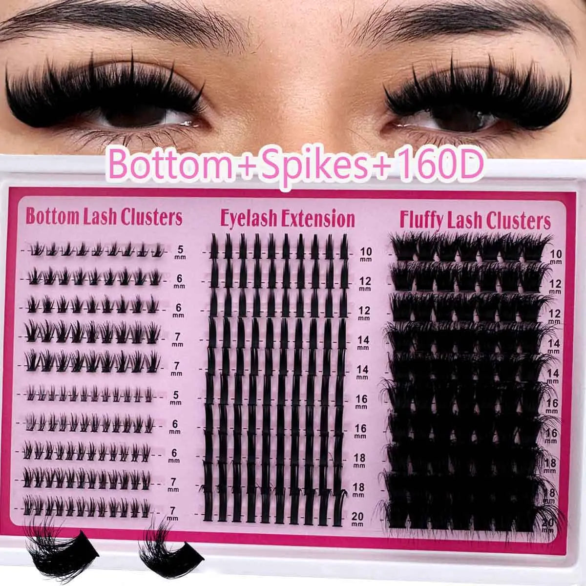 4 IN 1 Lash Clusters 200D-60D Long 6-20mm Lash Spikes lower eyelashes Reusable Bottom DIY Spiky Lash Extension Manga Clusters