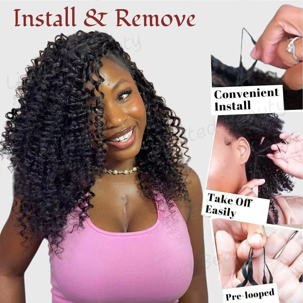 Feather Crochet Human Hair Miracle Knots Pre-divided Human Crochet Hair Bundle Knotless Deep Wave Boho Braids Crochet Human Hair
