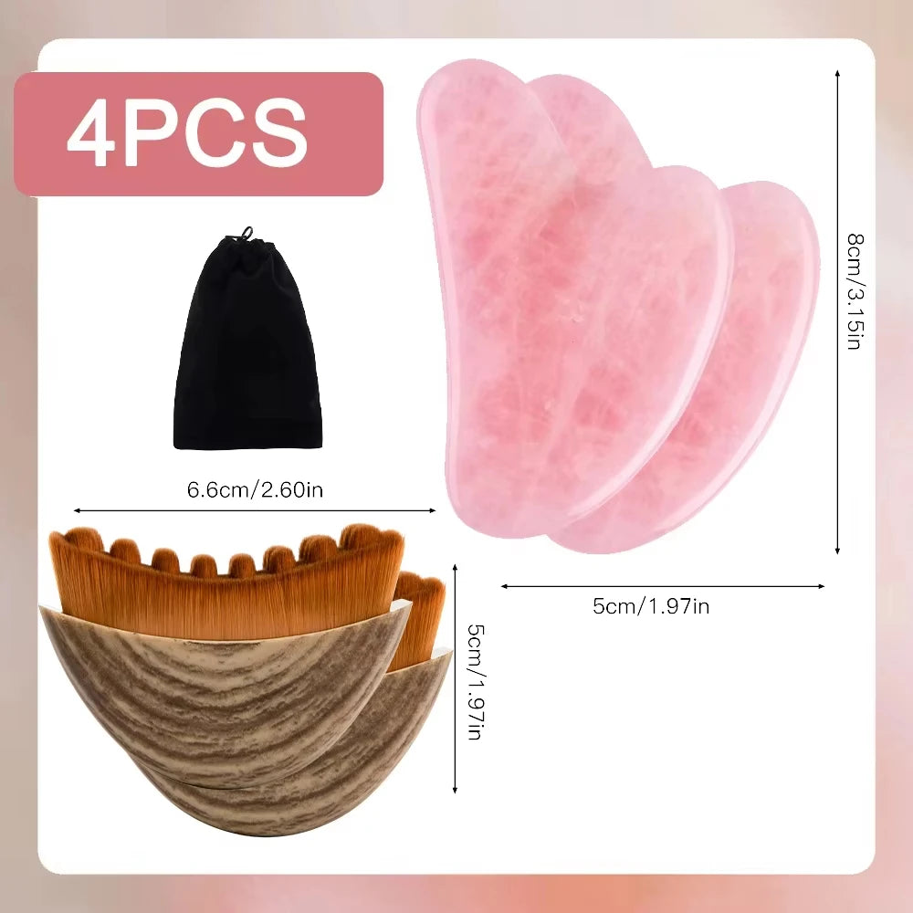 Lymphatic Drainage Face Brush Gua Sha Tool Set Facial Massage Kit Jawline Lifting Relaxation Contour Face Brush with Storage Bag