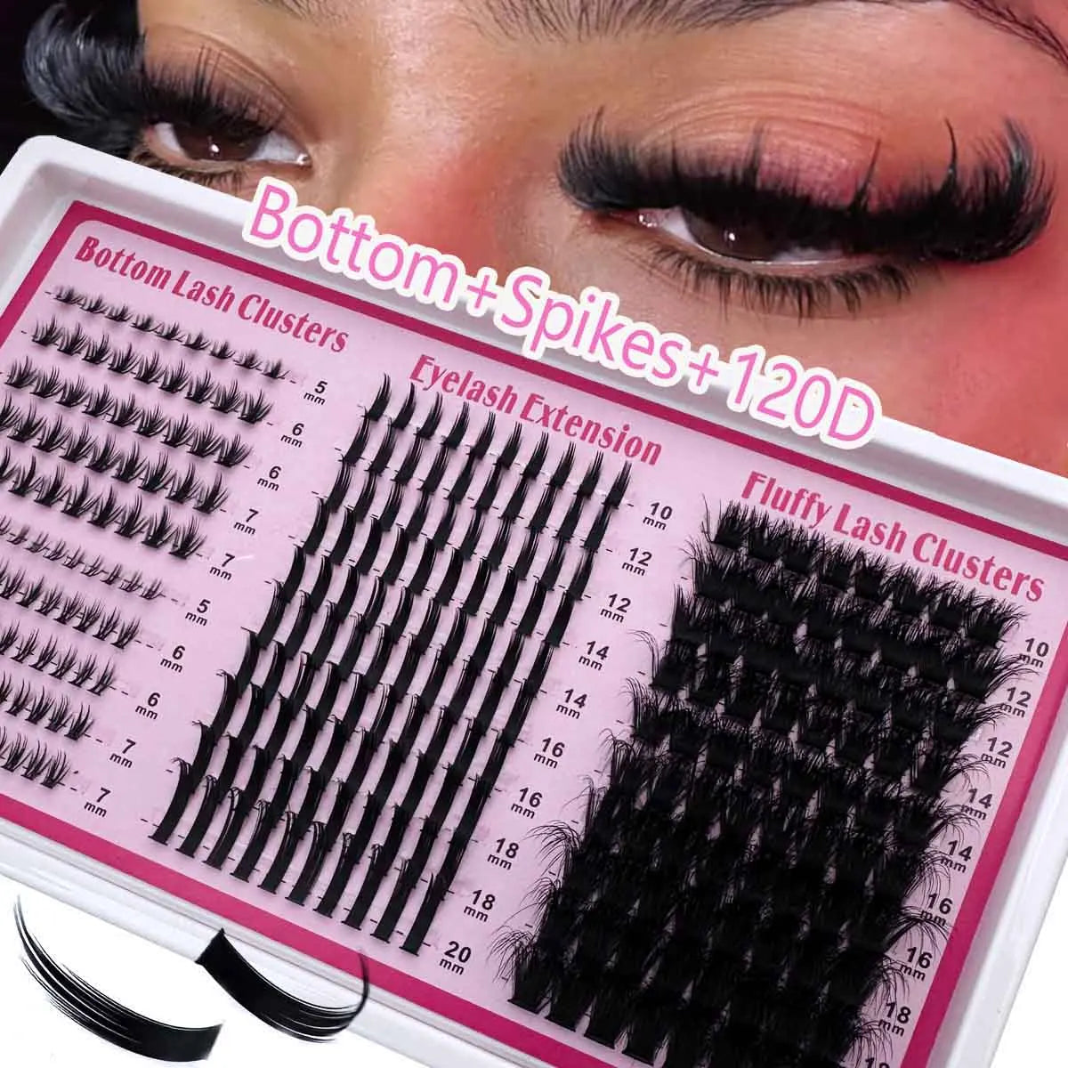 4 IN 1 Lash Clusters 200D-60D Long 6-20mm Lash Spikes lower eyelashes Reusable Bottom DIY Spiky Lash Extension Manga Clusters