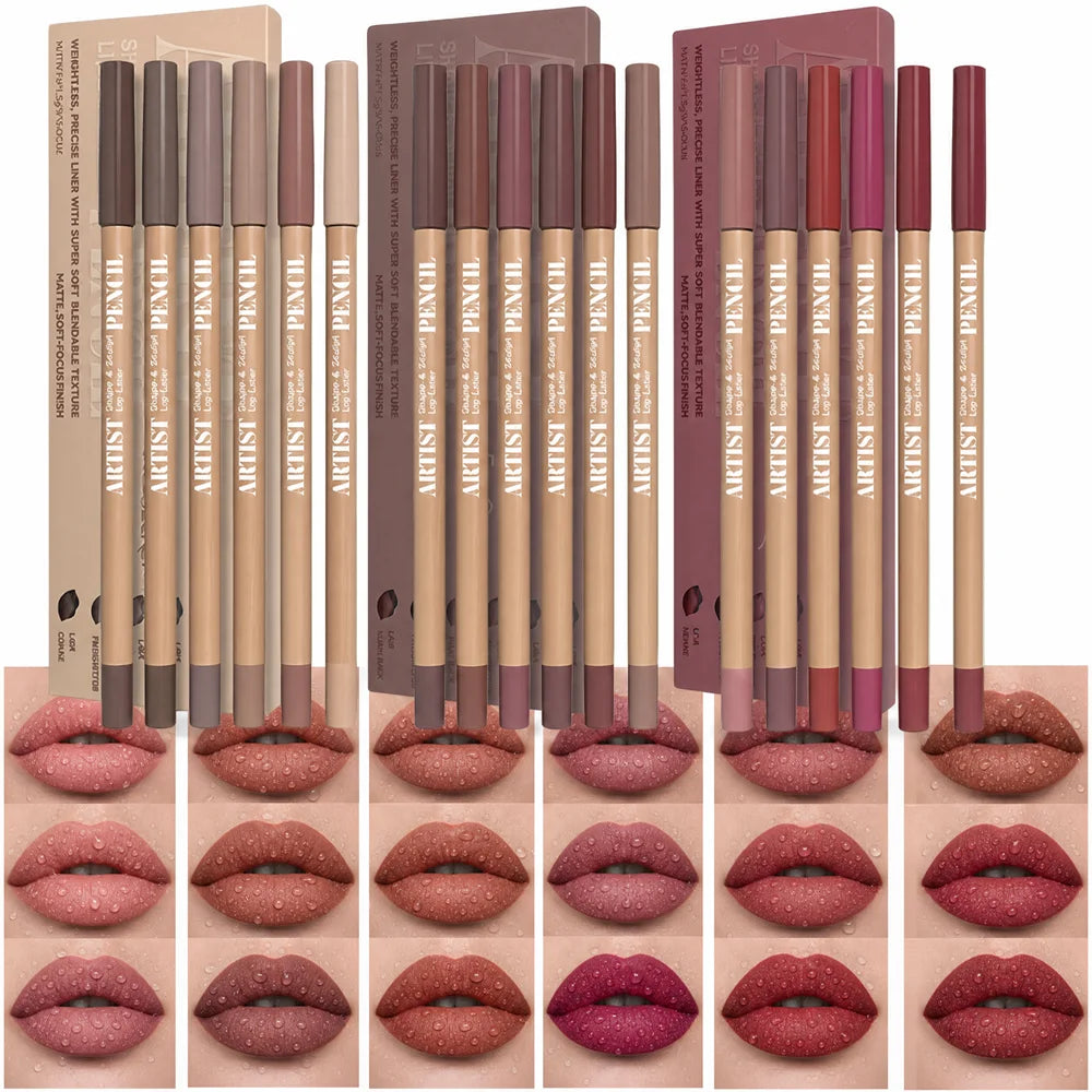 6pcs Velvet Matte Lip Liner Pencil Set - Water-resistant, Ultra-Fine, Long-Lasting, Smooth for All Skin Tones, Brown Mixed Color
