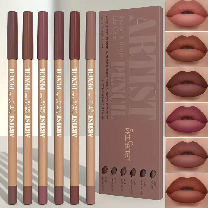 6pcs Velvet Matte Lip Liner Pencil Set - Water-resistant, Ultra-Fine, Long-Lasting, Smooth for All Skin Tones, Brown Mixed Color