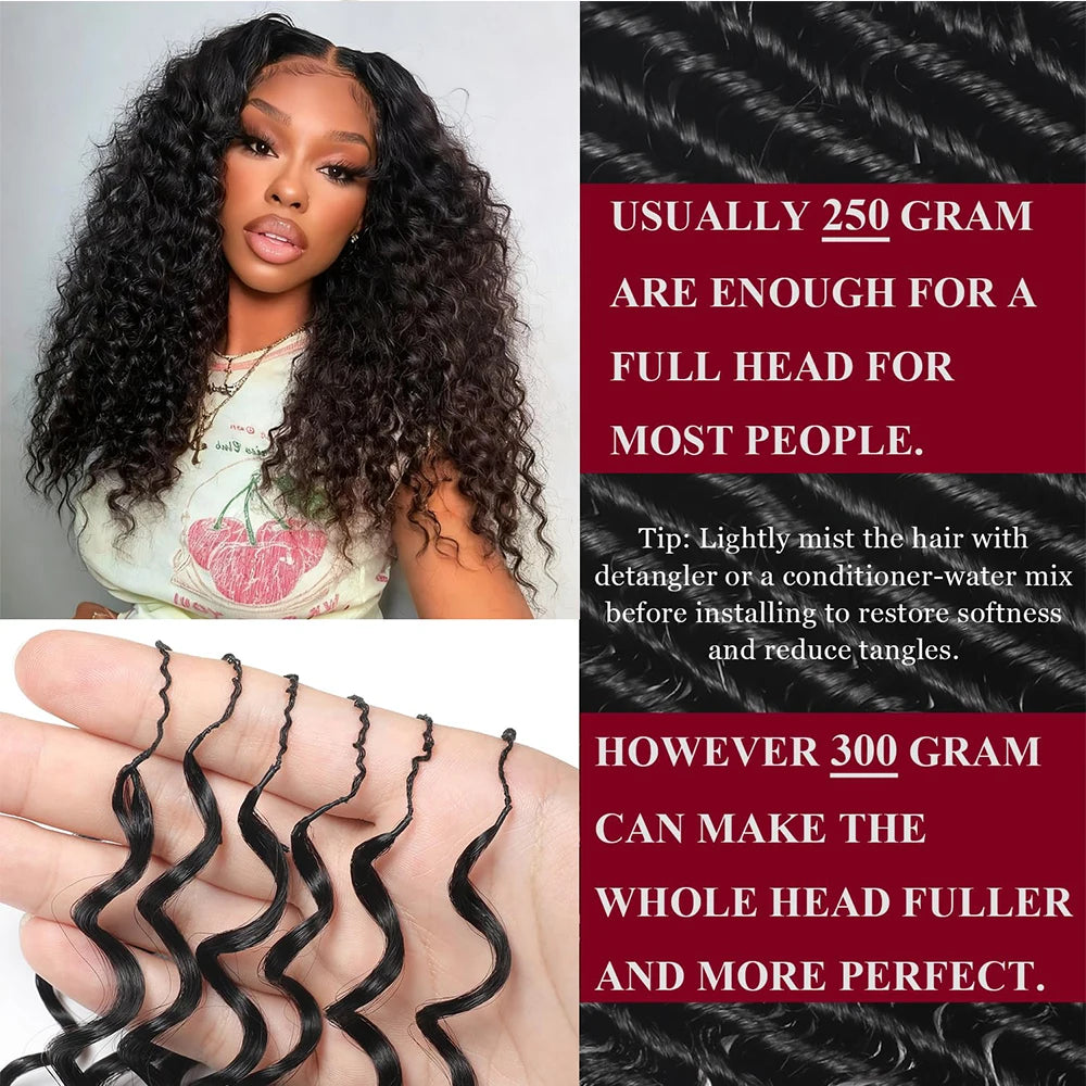 Feather Crochet Human Hair Miracle Knots Pre-divided Human Crochet Hair Bundle Knotless Deep Wave Boho Braids Crochet Human Hair