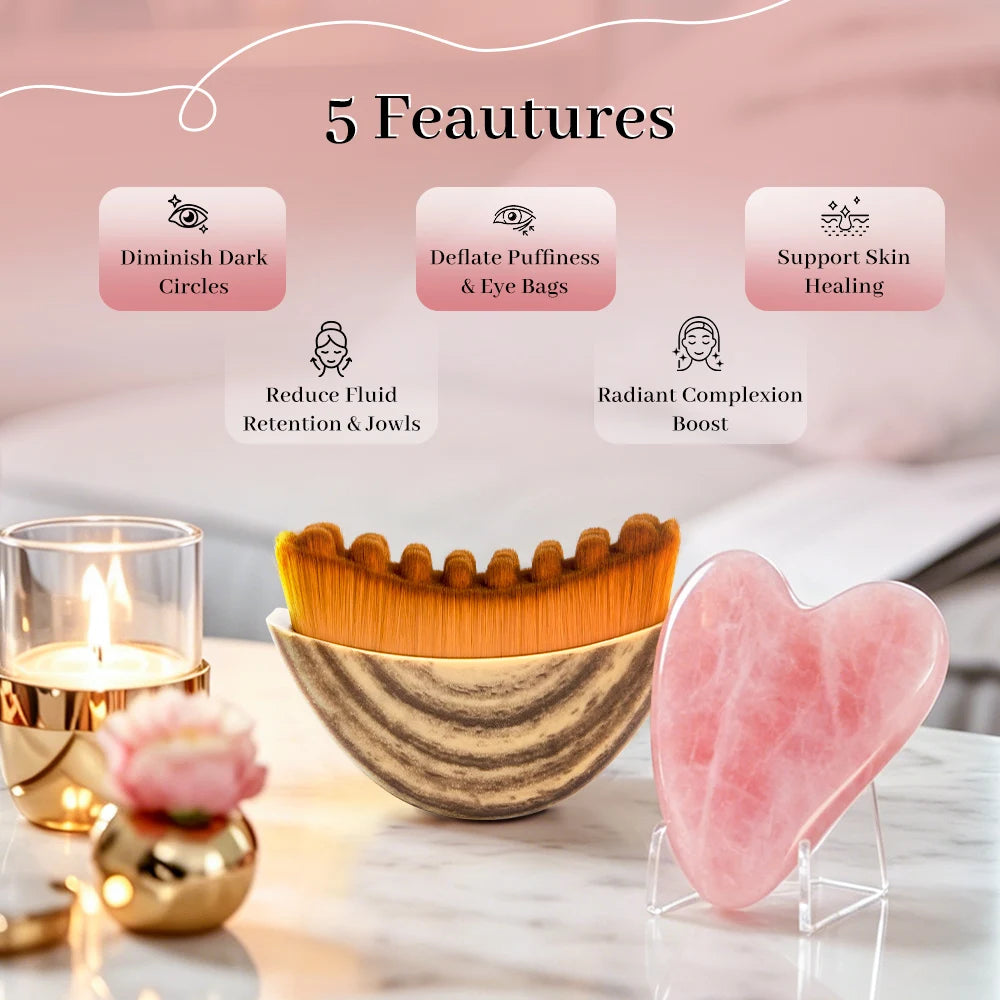 Gua Sha Tool Set Facial Massage Kit Lymphatic Drainage Face Brush Jawline Lifting Relaxation Contour Face Brush with Storage Bag