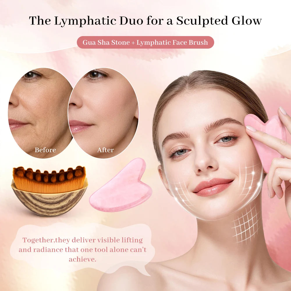 Gua Sha Tool Set Facial Massage Kit Lymphatic Drainage Face Brush Jawline Lifting Relaxation Contour Face Brush with Storage Bag